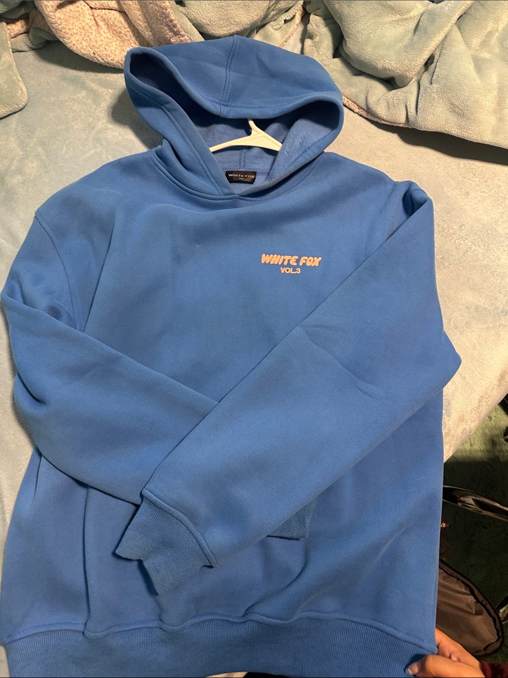 White Fox Boutique Blue Pullover Hoodie with Subtle Logo